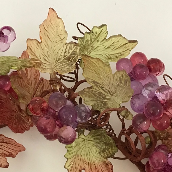 Candle Ring Wreath Fall Table Centerpiece Leaves Grapes Thanksgiving Fall Decor - Picture 6 of 16